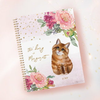  Orange Cat Illustration Flowers Girl Daily Diary