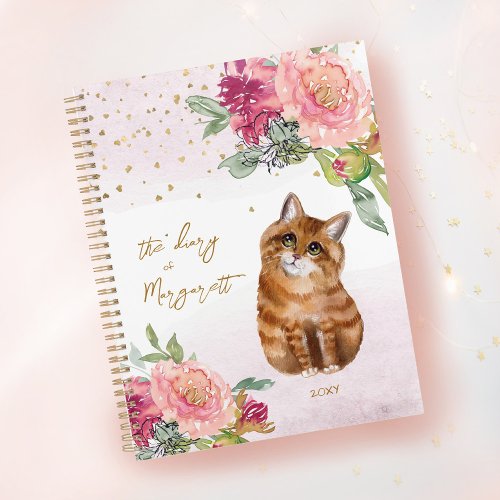  Orange Cat Illustration Flowers Girl Daily Diary Planner