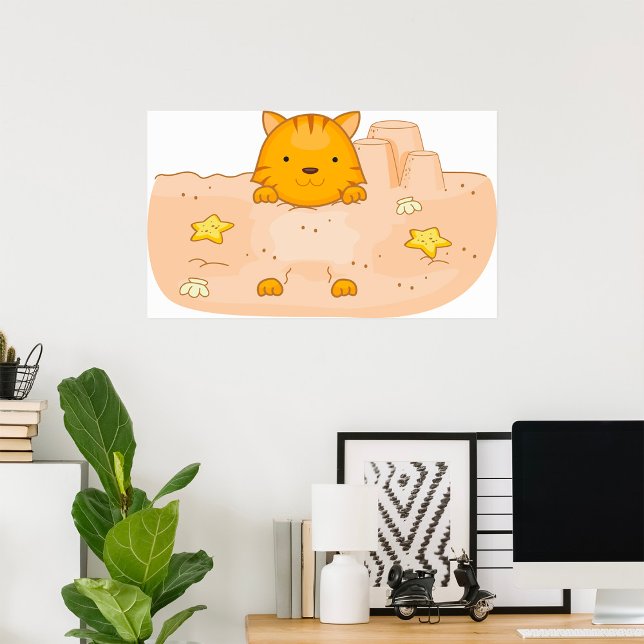 Orange Cat in Sandcastle Beach Scene Poster (Creator Uploaded)