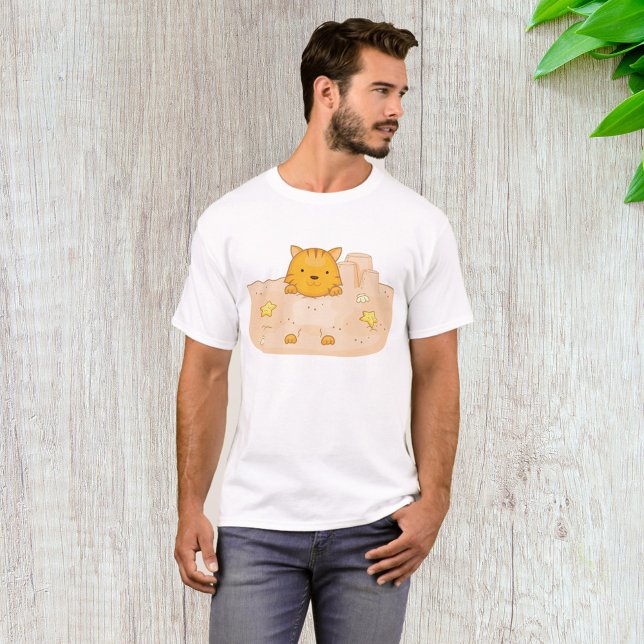 Orange Cat in Sandcastle Beach Scene T-Shirt (Creator Uploaded)