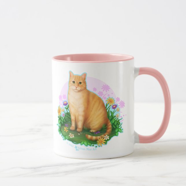Orange Cat in the Flower Patch Mug (Right)
