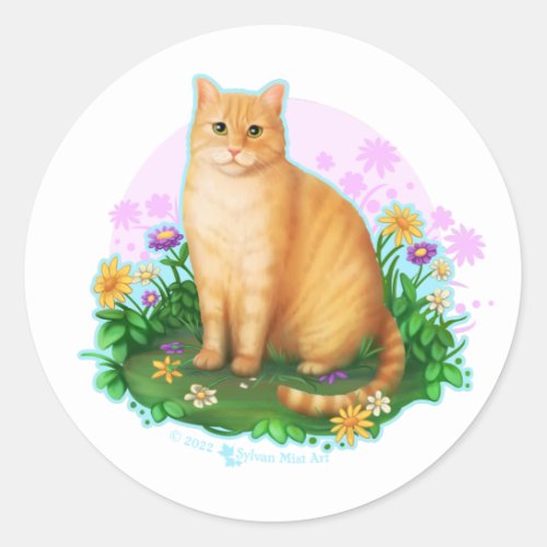 Orange Cat in the Flower Patch Sticker
