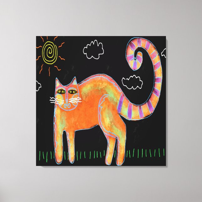 Orange Cat in the Sun Abstract Painting Canvas Print (Front)
