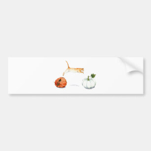 Orange Cat Jumping Between Pumpkins Bumper Sticker