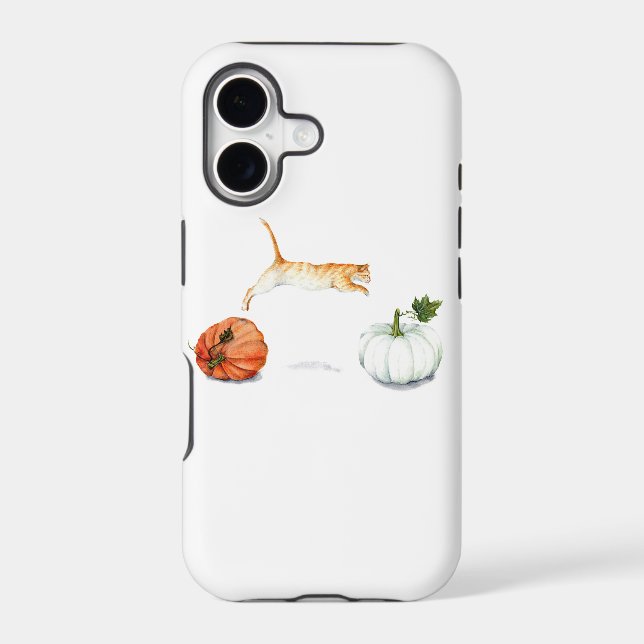 Orange Cat Jumping Between Pumpkins Iphone Case (Back)