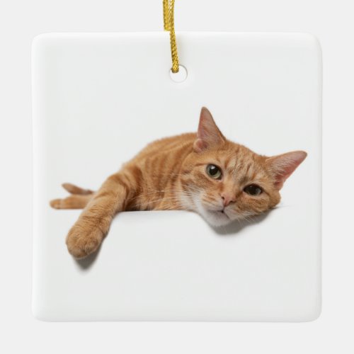 Orange Cat Laying Down Ceramic Ornament
