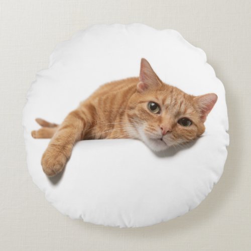 Orange Cat Laying Down Round Pillow