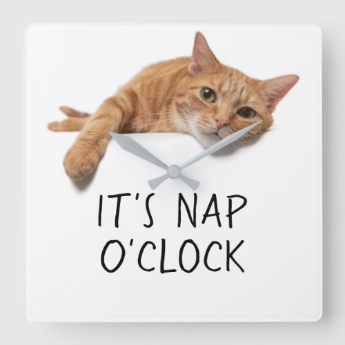 Orange Cat Laying Down Square Wall Clock