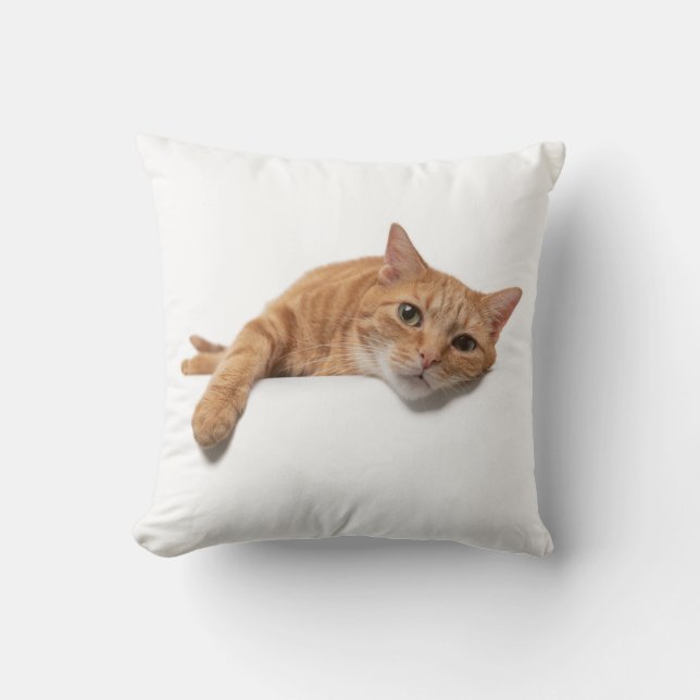 Orange Cat Laying Down Throw Pillow (Front)