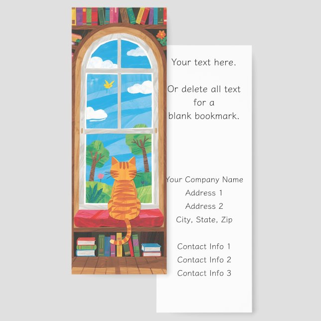Orange Cat Library Window Business Promotional Bookmarks (Front & Back)