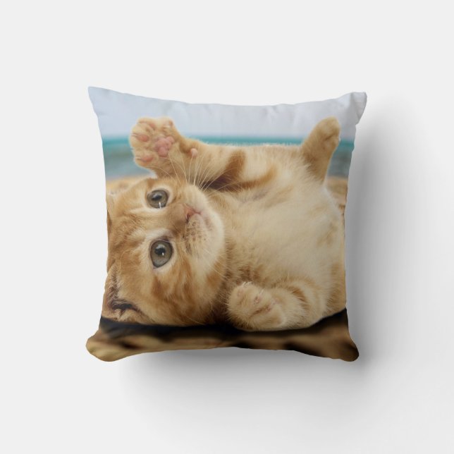 Orange cat lying on the sand throw pillow (Front)