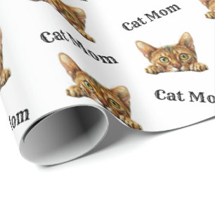 Orange Cat Mom Watercolor Abyssinian Pattern  Wrapping Paper