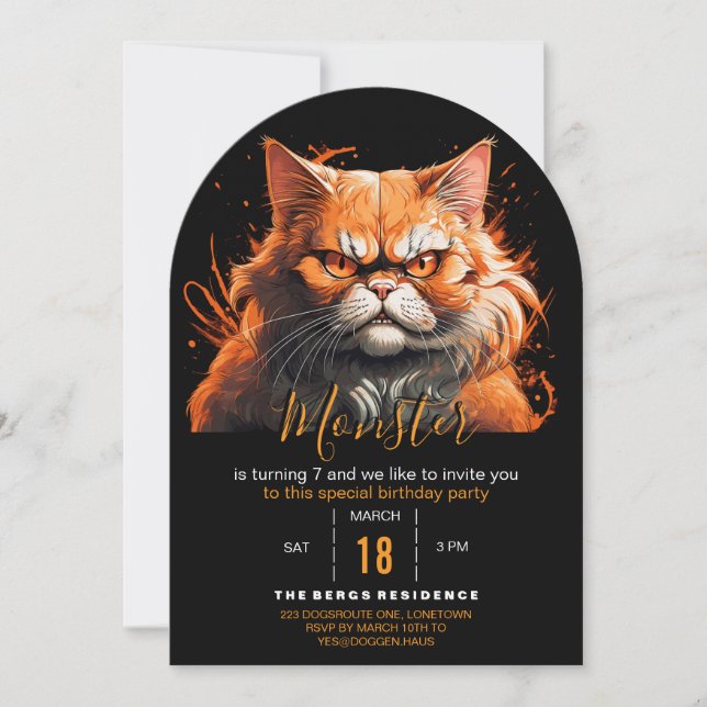 Orange Cat Monster Invitation (Front)