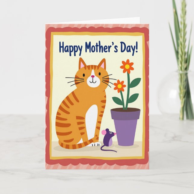 Orange Cat Mothers Day Illustration Card (Front)