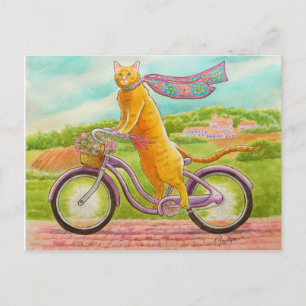 Orange Cat on a Purple Bicycle Postcard