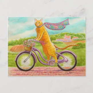 Orange Cat on a Purple Bicycle Postcard