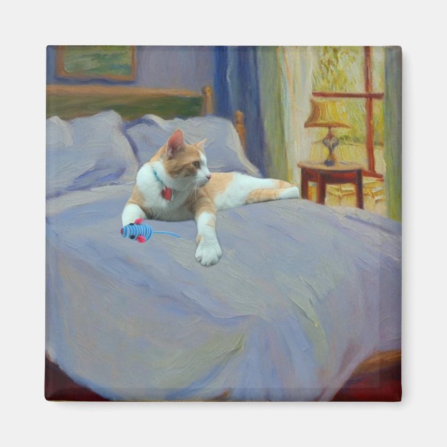 Orange Cat on bed Magnet (Front)