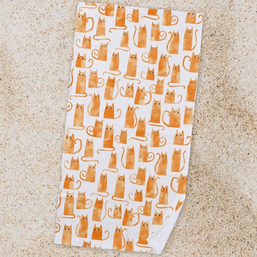Orange Cat Pattern Beach Towel
