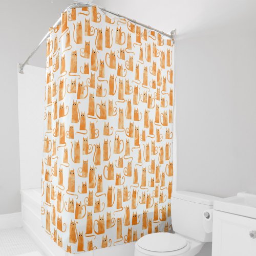 Orange Cat Pattern Shower Curtain