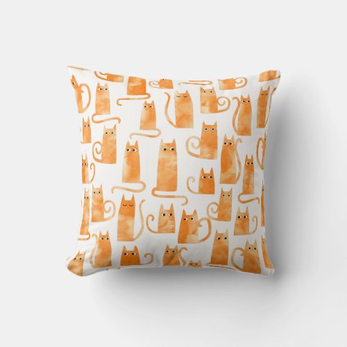 Orange Cat Pattern Throw Pillow