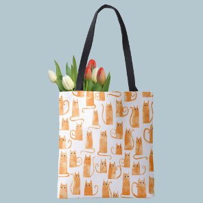 Orange Cat Pattern Tote Bag