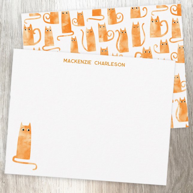 Orange Cat Personalized Stationery Note Card (Fun orange ginger cat personalized custom name notecard)