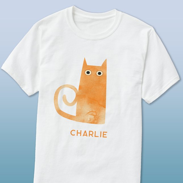 Orange Cat Personalized T-Shirt (Watercolor orange ginger cat personalized name t-shirt)