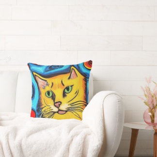 Orange Cat Pop Art Throw Pillow