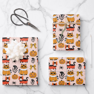 orange cat seamless pattern halloween wrapping paper sheets