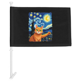 Orange Cat Selfie Starry Night Cat Mom Cat Lovers Car Flag