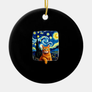 Orange Cat Selfie Starry Night Cat Mom Cat Lovers Ceramic Ornament