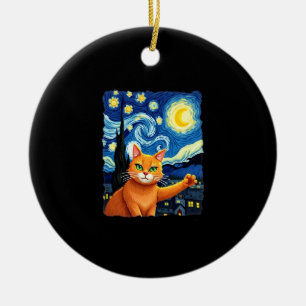 Orange Cat Selfie Starry Night Cat Mom Cat Lovers Ceramic Ornament