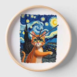 Orange Cat Selfie  Starry Night Cat Mom Cat Lovers Clock