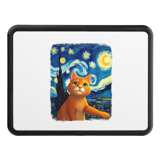 Orange Cat Selfie  Starry Night Cat Mom Cat Lovers Hitch Cover (Front)