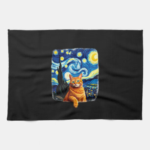 Orange Cat Selfie Starry Night Cat Mom Cat Lovers Kitchen Towel