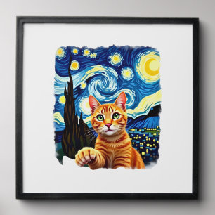 Orange Cat Selfie  Starry Night Cat Mom Cat Lovers Peel And Stick Photo Tile