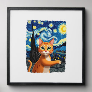 Orange Cat Selfie Starry Night Cat Mom Cat Lovers Peel And Stick Photo Tile