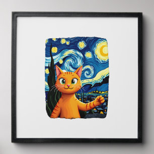 Orange Cat Selfie  Starry Night Cat Mom Cat Lovers Peel And Stick Photo Tile