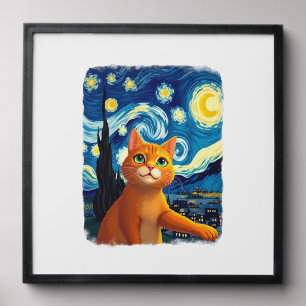 Orange Cat Selfie Starry Night Cat Mom Cat Lovers Peel And Stick Photo Tile