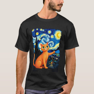 Orange Cat Selfie Starry Night Cat Mom Cat Lovers T-Shirt