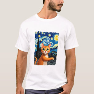 Orange Cat Selfie Starry Night Cat Mom Cat Lovers T-Shirt