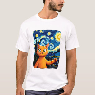 Orange Cat Selfie Starry Night Cat Mom Cat Lovers T-Shirt