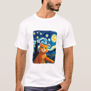 Orange Cat Selfie Starry Night Cat Mom Cat Lovers T-Shirt