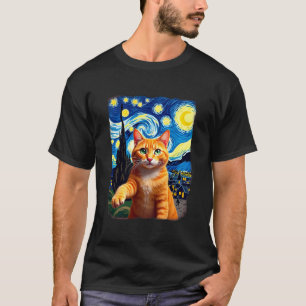 Orange Cat Selfie Starry Night Cat Mom Cat Lovers T-Shirt