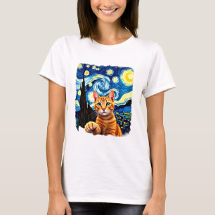 Orange Cat Selfie  Starry Night Cat Mom Cat Lovers T-Shirt