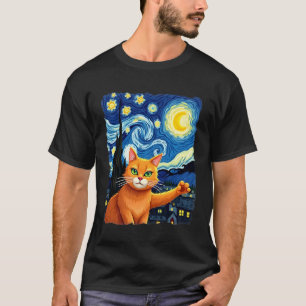 Orange Cat Selfie Starry Night Cat Mom Cat Lovers T-Shirt