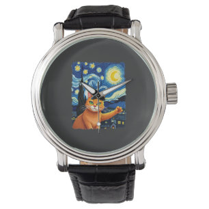 Orange Cat Selfie Starry Night Cat Mom Cat Lovers Watch