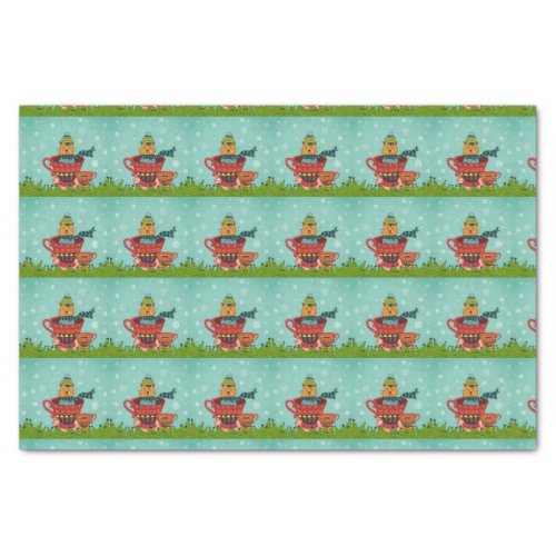 Orange Cat Sitting in a Teacup Christmas Pattern Tissue Paper