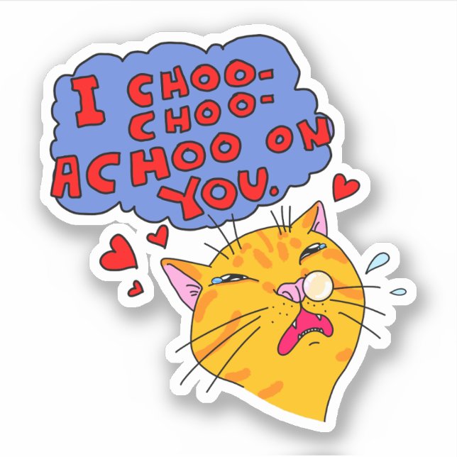Orange Cat Sneezing With Love Text Sticker (Front)