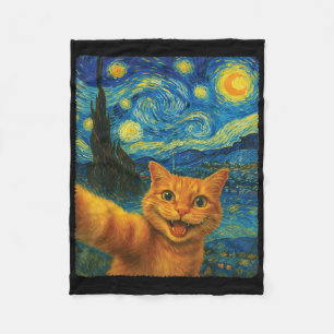 Orange Cat Starry Night Van Gogh Selfie Cat Mom Ca Fleece Blanket